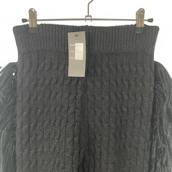 Black Cable Knit Fringe Pants Leggings Sz S Warm Stretch Whimsigoth Dark Fairy - Picture 3 of 8